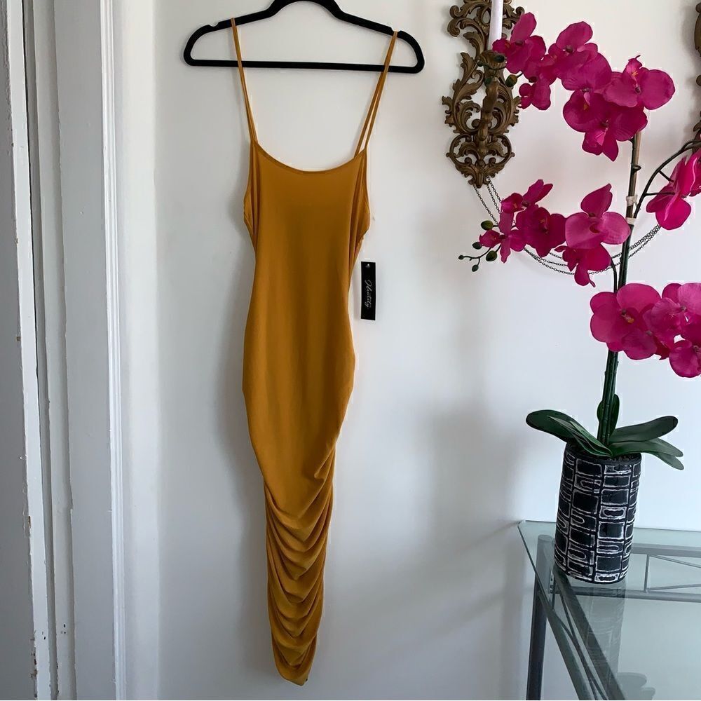 GOLD RUCHED MIDI DRESS - Picture 6 of 15